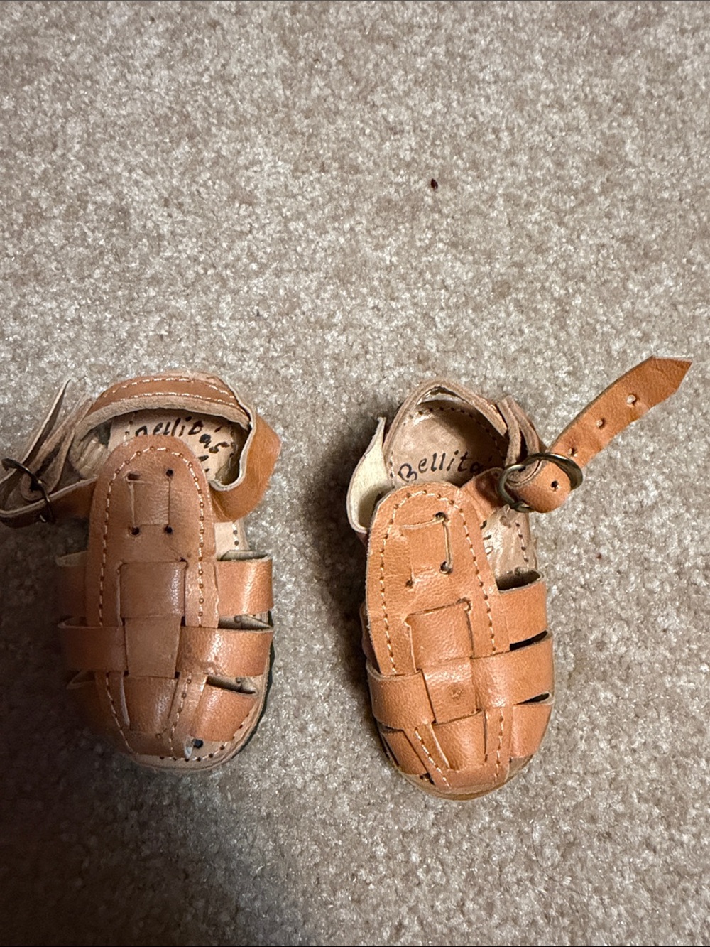 Bellita's Gaute pair of vintage tan leather infant fisherman sandals